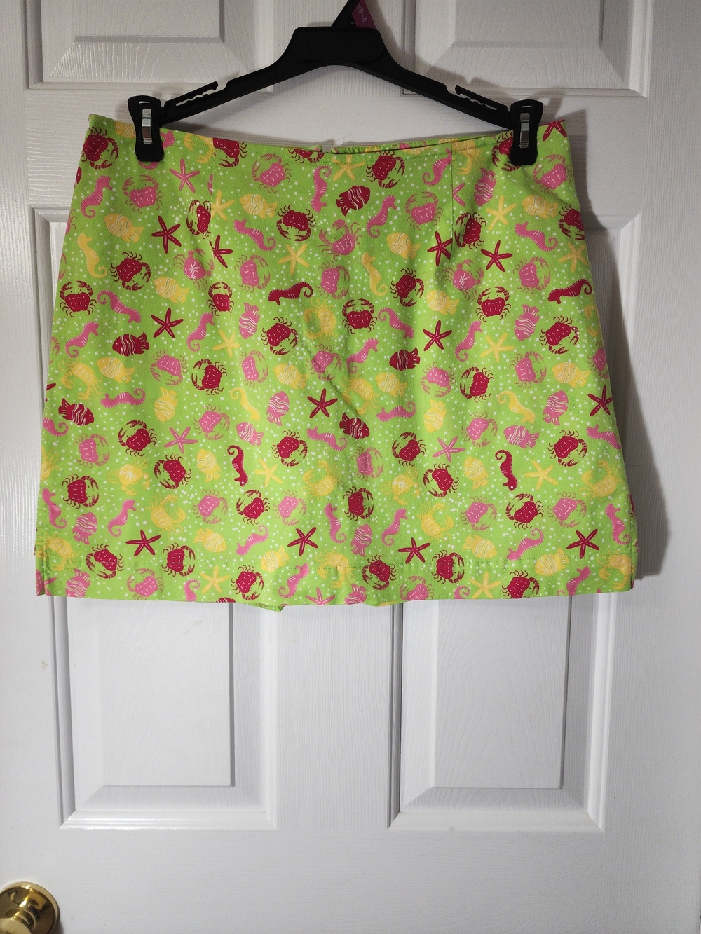 Mountain Lake Lime Green Mini Skort with Pink and Red Sea Motifs